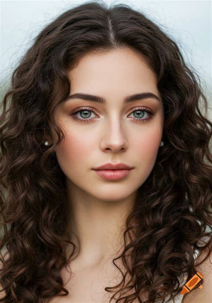 a woman with long curly hair wearing a black dress and smiling at the