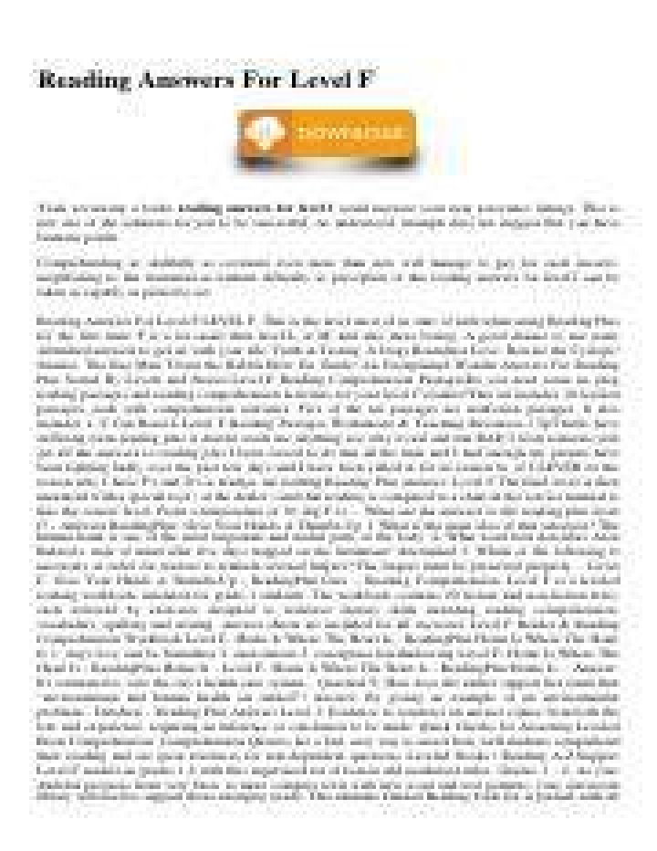 Reading Plus Answers Level F &raquo; Quizzma